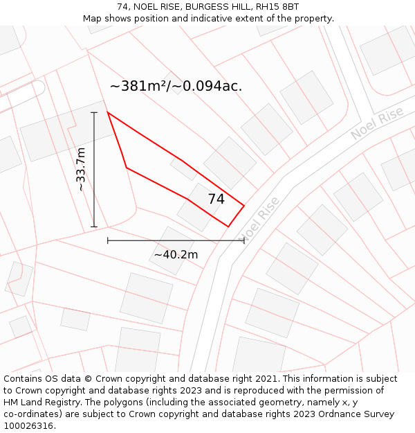 74, NOEL RISE, BURGESS HILL, RH15 8BT: Plot and title map