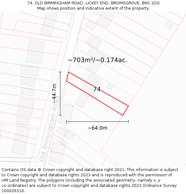 74, OLD BIRMINGHAM ROAD, LICKEY END, BROMSGROVE, B60 1DG: Plot and title map