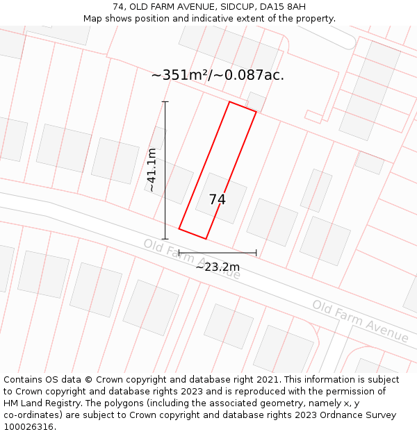 74, OLD FARM AVENUE, SIDCUP, DA15 8AH: Plot and title map