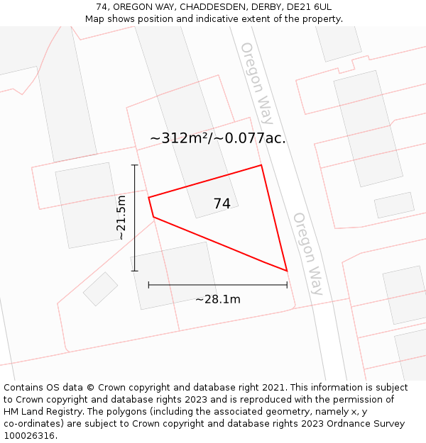 74, OREGON WAY, CHADDESDEN, DERBY, DE21 6UL: Plot and title map