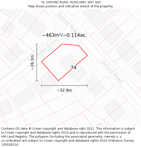 74, OXFORD ROAD, RUNCORN, WA7 4NY: Plot and title map