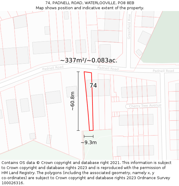 74, PADNELL ROAD, WATERLOOVILLE, PO8 8EB: Plot and title map