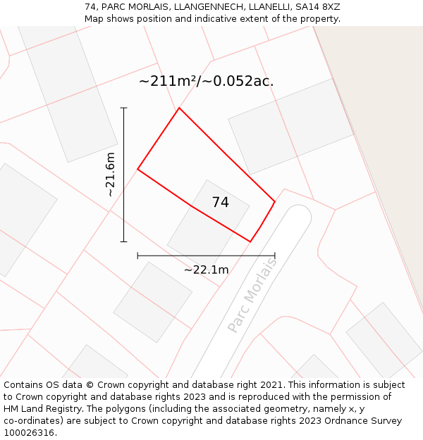 74, PARC MORLAIS, LLANGENNECH, LLANELLI, SA14 8XZ: Plot and title map