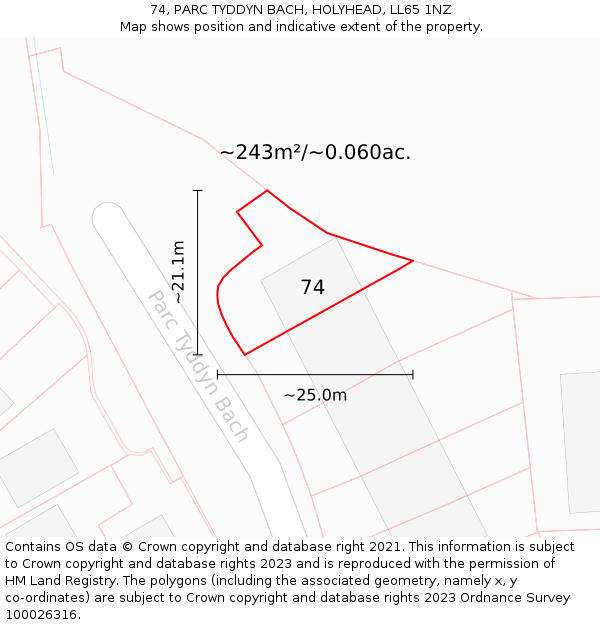 74, PARC TYDDYN BACH, HOLYHEAD, LL65 1NZ: Plot and title map