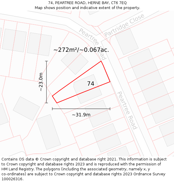 74, PEARTREE ROAD, HERNE BAY, CT6 7EQ: Plot and title map