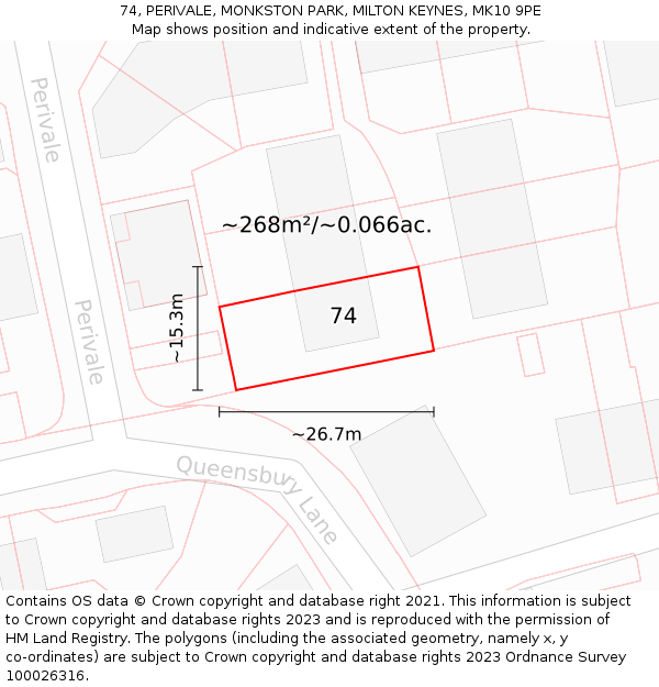 74, PERIVALE, MONKSTON PARK, MILTON KEYNES, MK10 9PE: Plot and title map