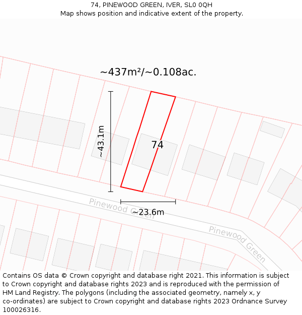 74, PINEWOOD GREEN, IVER, SL0 0QH: Plot and title map