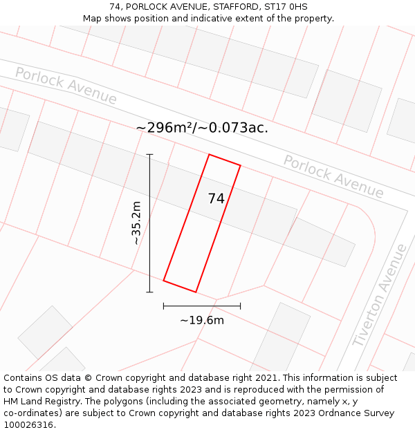 74, PORLOCK AVENUE, STAFFORD, ST17 0HS: Plot and title map