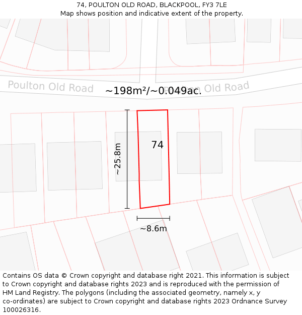 74, POULTON OLD ROAD, BLACKPOOL, FY3 7LE: Plot and title map