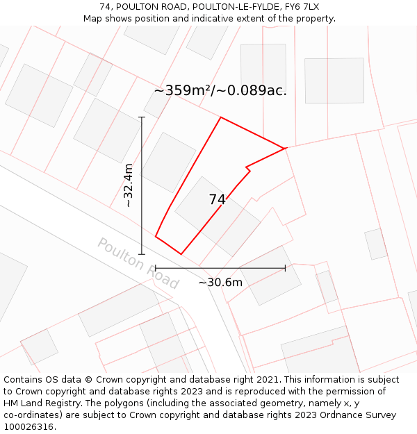 74, POULTON ROAD, POULTON-LE-FYLDE, FY6 7LX: Plot and title map