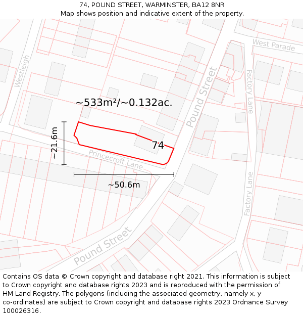 74, POUND STREET, WARMINSTER, BA12 8NR: Plot and title map