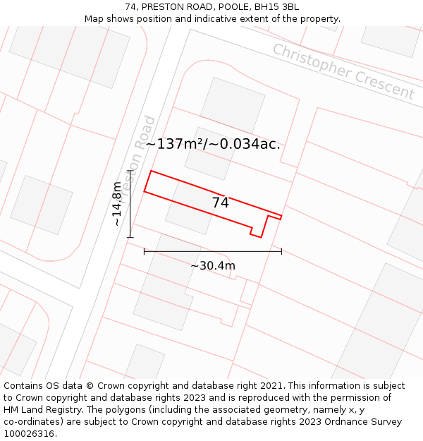 74, PRESTON ROAD, POOLE, BH15 3BL: Plot and title map