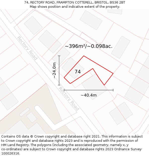 74, RECTORY ROAD, FRAMPTON COTTERELL, BRISTOL, BS36 2BT: Plot and title map