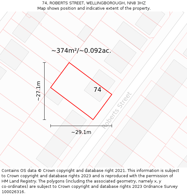 74, ROBERTS STREET, WELLINGBOROUGH, NN8 3HZ: Plot and title map