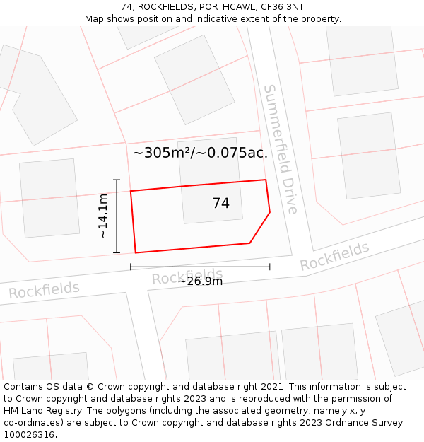 74, ROCKFIELDS, PORTHCAWL, CF36 3NT: Plot and title map