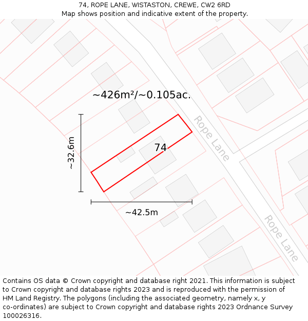 74, ROPE LANE, WISTASTON, CREWE, CW2 6RD: Plot and title map