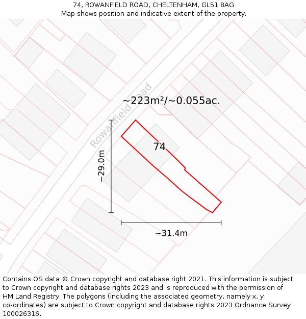 74, ROWANFIELD ROAD, CHELTENHAM, GL51 8AG: Plot and title map