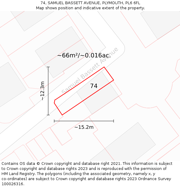 74, SAMUEL BASSETT AVENUE, PLYMOUTH, PL6 6FL: Plot and title map