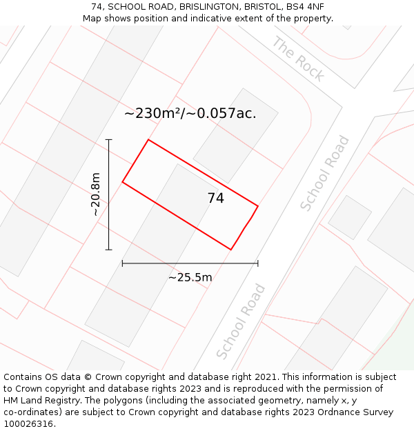 74, SCHOOL ROAD, BRISLINGTON, BRISTOL, BS4 4NF: Plot and title map