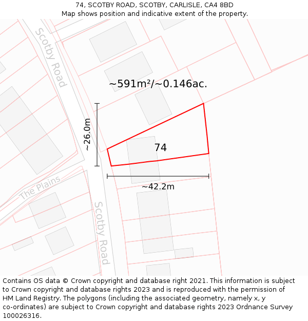 74, SCOTBY ROAD, SCOTBY, CARLISLE, CA4 8BD: Plot and title map