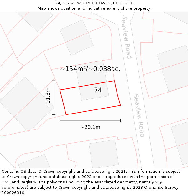 74, SEAVIEW ROAD, COWES, PO31 7UQ: Plot and title map