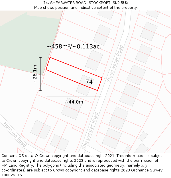 74, SHEARWATER ROAD, STOCKPORT, SK2 5UX: Plot and title map