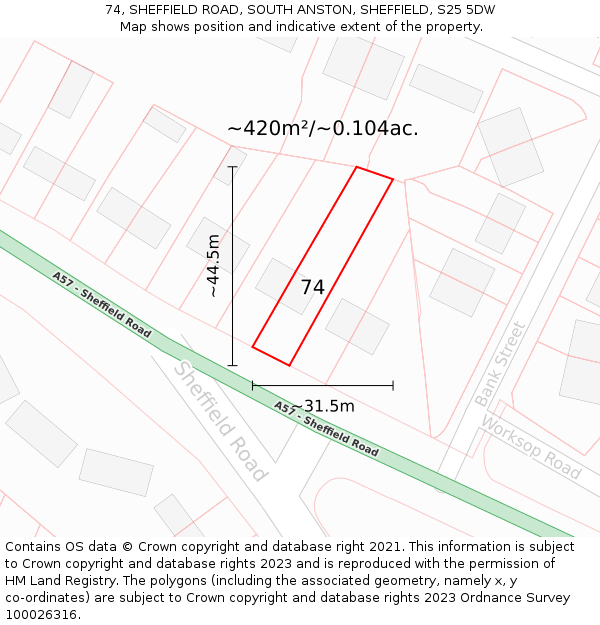 74, SHEFFIELD ROAD, SOUTH ANSTON, SHEFFIELD, S25 5DW: Plot and title map