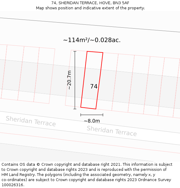 74, SHERIDAN TERRACE, HOVE, BN3 5AF: Plot and title map