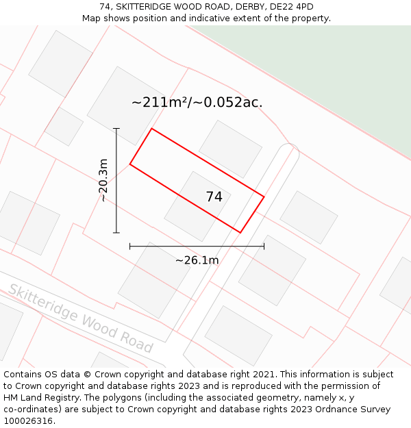 74, SKITTERIDGE WOOD ROAD, DERBY, DE22 4PD: Plot and title map