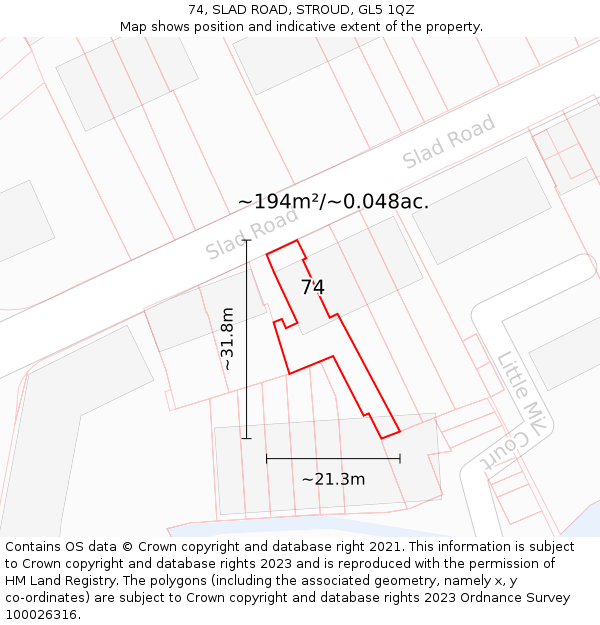 74, SLAD ROAD, STROUD, GL5 1QZ: Plot and title map