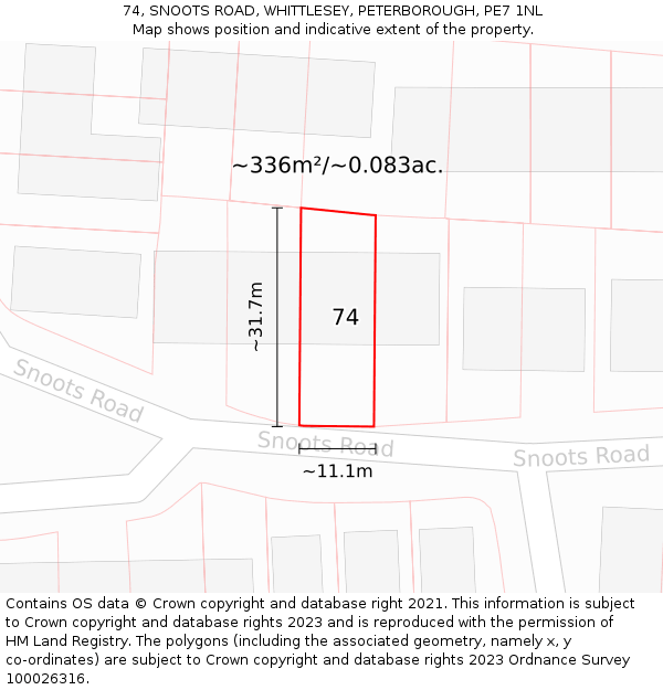 74, SNOOTS ROAD, WHITTLESEY, PETERBOROUGH, PE7 1NL: Plot and title map