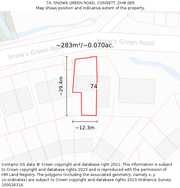 74, SNOWS GREEN ROAD, CONSETT, DH8 0ER: Plot and title map