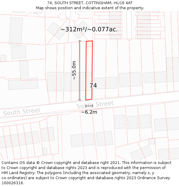 74, SOUTH STREET, COTTINGHAM, HU16 4AT: Plot and title map