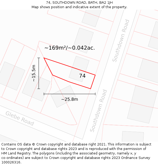 74, SOUTHDOWN ROAD, BATH, BA2 1JH: Plot and title map