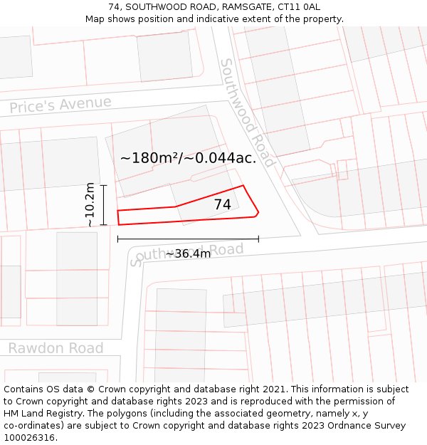 74, SOUTHWOOD ROAD, RAMSGATE, CT11 0AL: Plot and title map