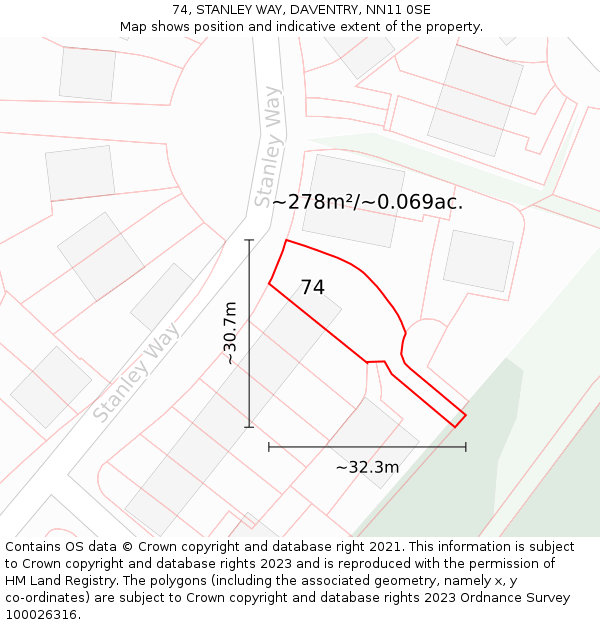 74, STANLEY WAY, DAVENTRY, NN11 0SE: Plot and title map