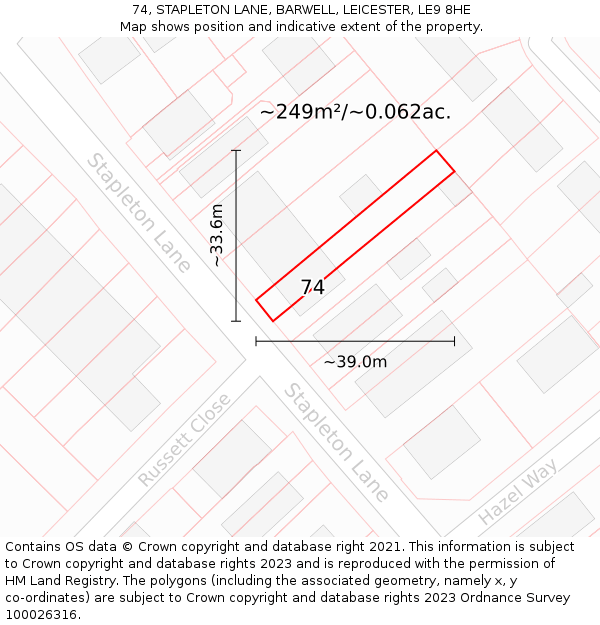 74, STAPLETON LANE, BARWELL, LEICESTER, LE9 8HE: Plot and title map