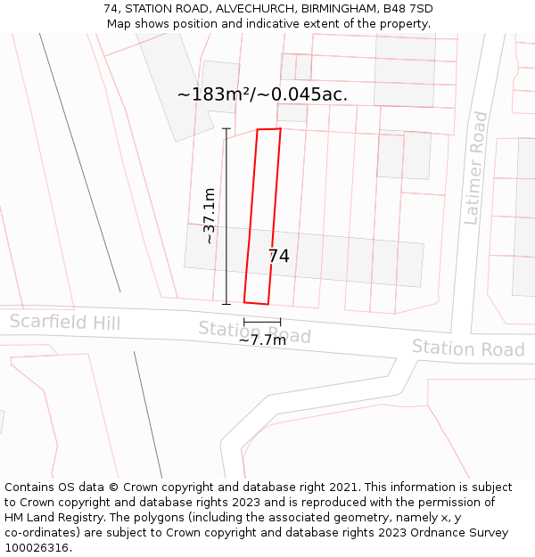 74, STATION ROAD, ALVECHURCH, BIRMINGHAM, B48 7SD: Plot and title map