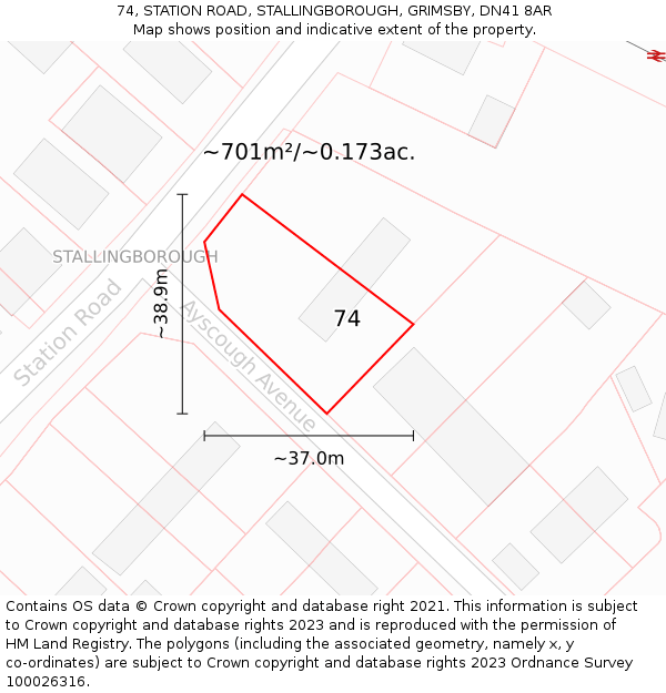 74, STATION ROAD, STALLINGBOROUGH, GRIMSBY, DN41 8AR: Plot and title map