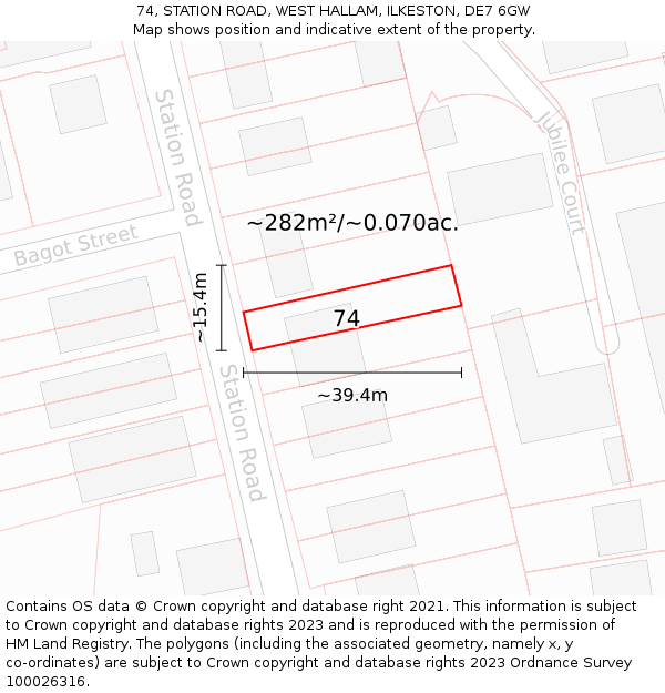 74, STATION ROAD, WEST HALLAM, ILKESTON, DE7 6GW: Plot and title map