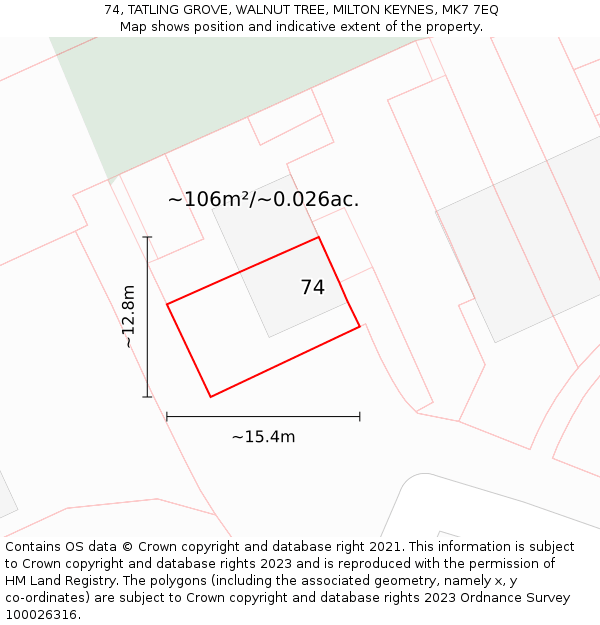 74, TATLING GROVE, WALNUT TREE, MILTON KEYNES, MK7 7EQ: Plot and title map