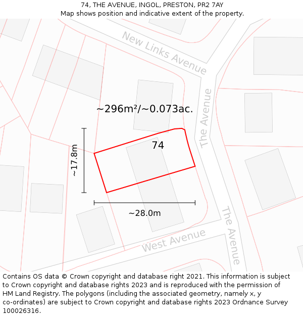 74, THE AVENUE, INGOL, PRESTON, PR2 7AY: Plot and title map