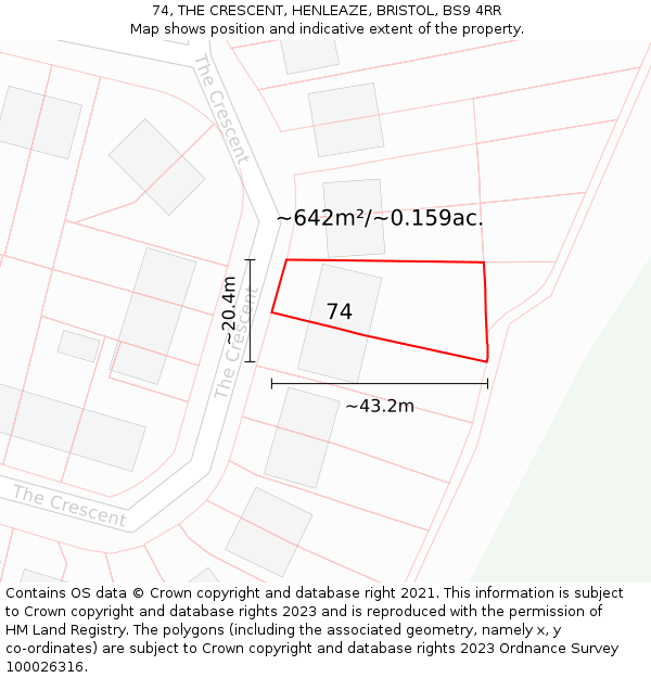 74, THE CRESCENT, HENLEAZE, BRISTOL, BS9 4RR: Plot and title map