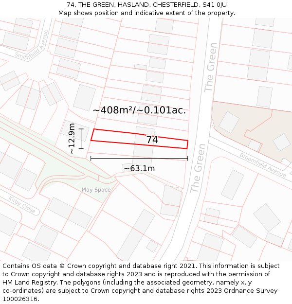 74, THE GREEN, HASLAND, CHESTERFIELD, S41 0JU: Plot and title map