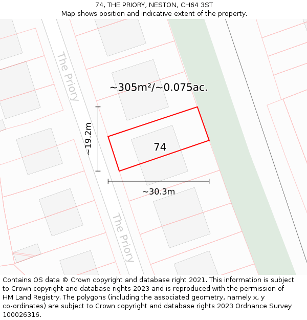 74, THE PRIORY, NESTON, CH64 3ST: Plot and title map