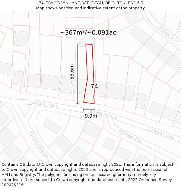 74, TONGDEAN LANE, WITHDEAN, BRIGHTON, BN1 5JE: Plot and title map