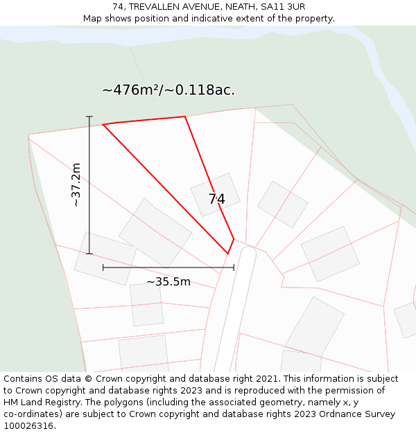 74, TREVALLEN AVENUE, NEATH, SA11 3UR: Plot and title map