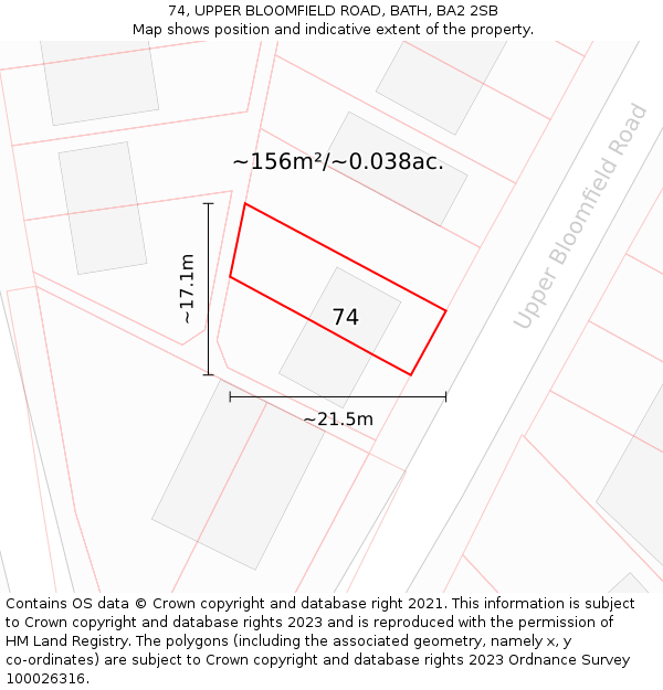 74, UPPER BLOOMFIELD ROAD, BATH, BA2 2SB: Plot and title map