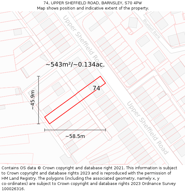 74, UPPER SHEFFIELD ROAD, BARNSLEY, S70 4PW: Plot and title map