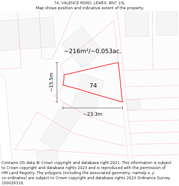 74, VALENCE ROAD, LEWES, BN7 1SL: Plot and title map